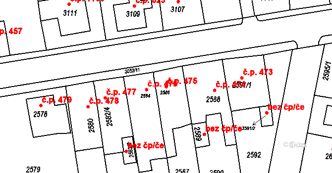 Jirkov 475 na parcele st. 2586 v KÚ Jirkov, Katastrální mapa