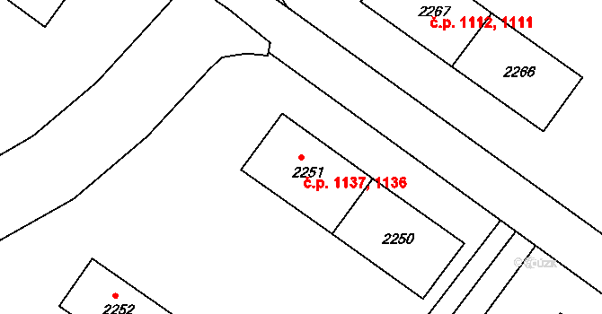 Jirkov 1136,1137 na parcele st. 2251 v KÚ Jirkov, Katastrální mapa