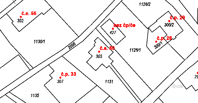 Polesí 50, Rynoltice na parcele st. 303 v KÚ Polesí u Rynoltic, Katastrální mapa