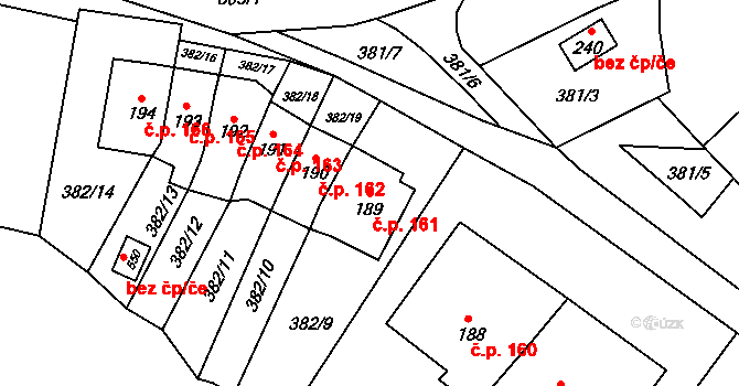 Dolní Chrastava 161, Chrastava na parcele st. 189 v KÚ Dolní Chrastava, Katastrální mapa