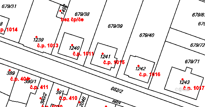 Rosice 1015 na parcele st. 1241 v KÚ Rosice u Brna, Katastrální mapa