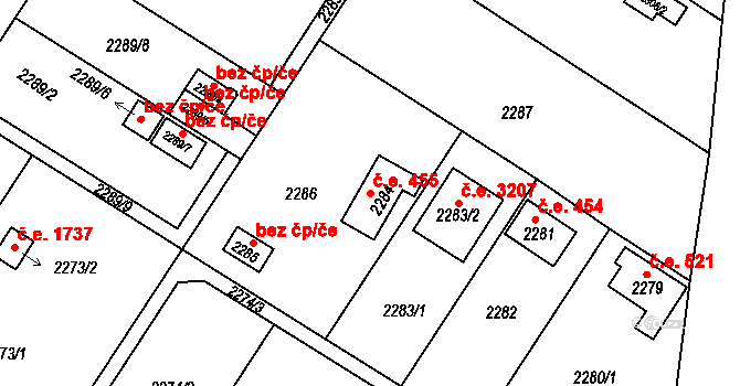 Skvrňany 455, Plzeň na parcele st. 2284 v KÚ Skvrňany, Katastrální mapa