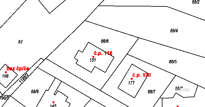 Nučice 116 na parcele st. 151 v KÚ Nučice, Katastrální mapa