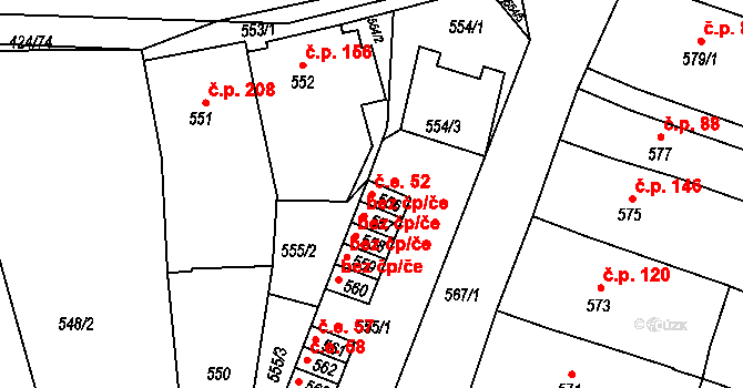 Silůvky 52 na parcele st. 556 v KÚ Silůvky, Katastrální mapa
