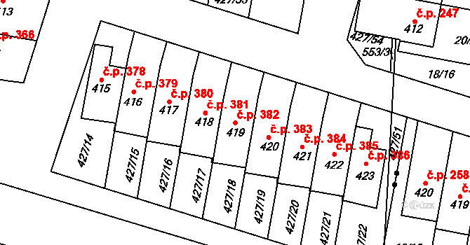 Čechovice 382, Prostějov na parcele st. 419 v KÚ Čechovice u Prostějova, Katastrální mapa