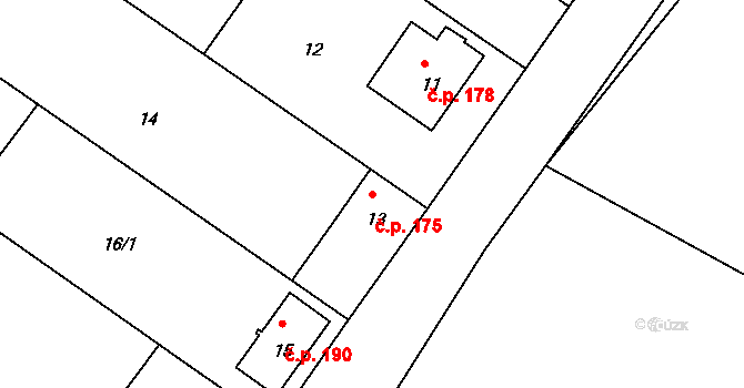 Velké Chvalovice 175, Pečky na parcele st. 13 v KÚ Velké Chvalovice, Katastrální mapa
