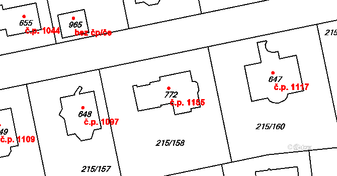 Rudná 1155 na parcele st. 772 v KÚ Hořelice, Katastrální mapa