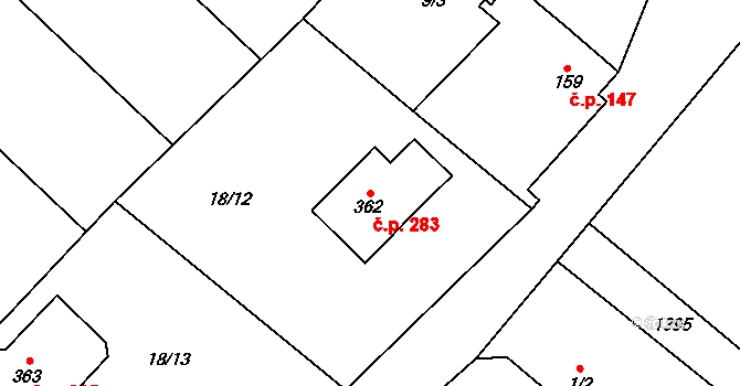 Záboří nad Labem 283 na parcele st. 362 v KÚ Záboří nad Labem, Katastrální mapa
