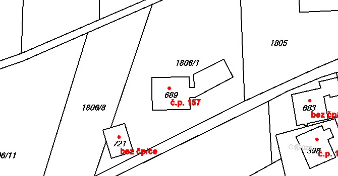 Huntířov 157, Skuhrov na parcele st. 689 v KÚ Skuhrov u Železného Brodu, Katastrální mapa