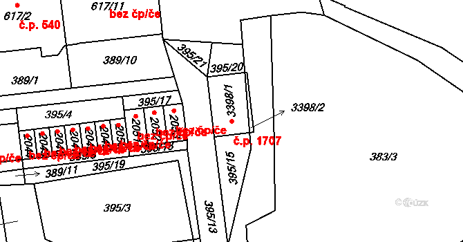 Humpolec 1707 na parcele st. 3398/1 v KÚ Humpolec, Katastrální mapa