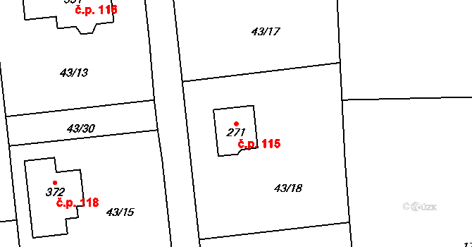 Bubovice 115 na parcele st. 271 v KÚ Bubovice, Katastrální mapa