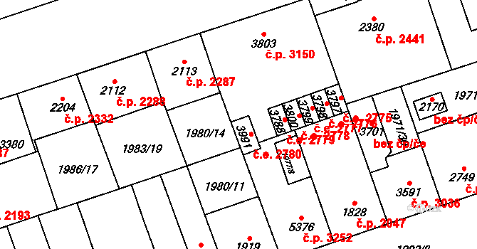 Hodonín 2780 na parcele st. 3991 v KÚ Hodonín, Katastrální mapa