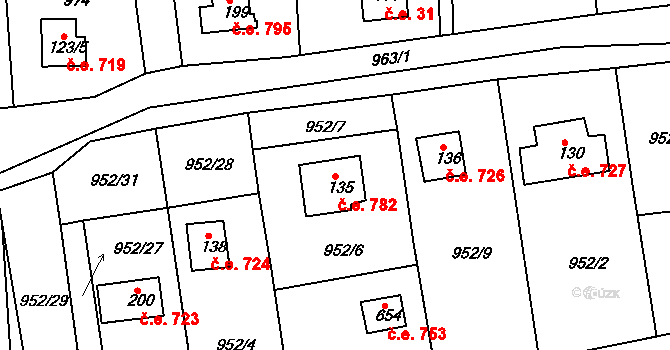 Podhrad 782, Cheb na parcele st. 135 v KÚ Podhrad, Katastrální mapa