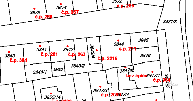 Sokolov 2216 na parcele st. 3843/4 v KÚ Sokolov, Katastrální mapa