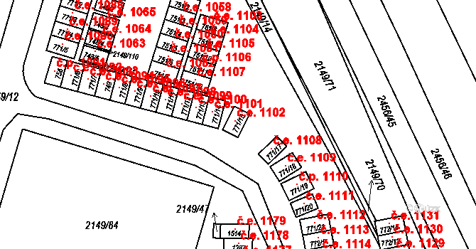 Dědice 1102, Vyškov na parcele st. 771/15 v KÚ Dědice u Vyškova, Katastrální mapa