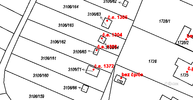 Kadaň 1303 na parcele st. 3106/65 v KÚ Kadaň, Katastrální mapa