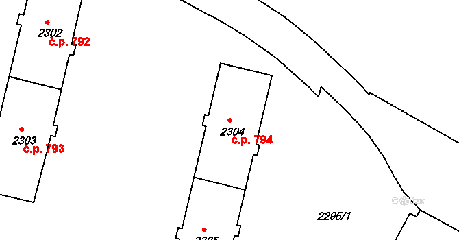 Bruntál 794 na parcele st. 2304 v KÚ Bruntál-město, Katastrální mapa