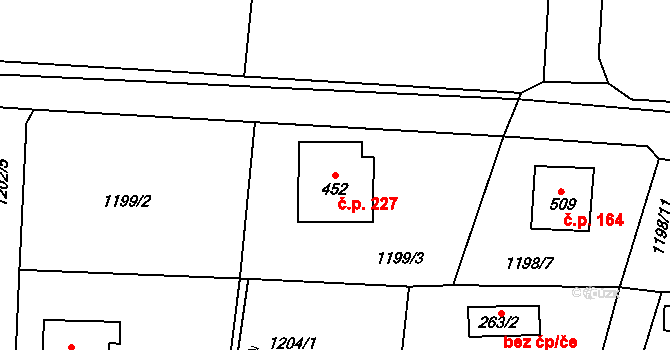 Mrač 227 na parcele st. 452 v KÚ Mrač, Katastrální mapa