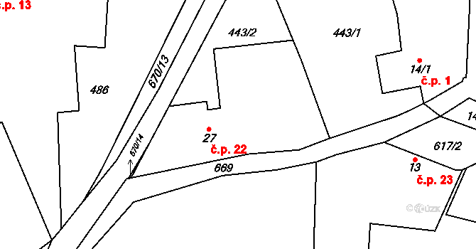 Sledovice 22, Vojkov na parcele st. 27 v KÚ Minartice, Katastrální mapa