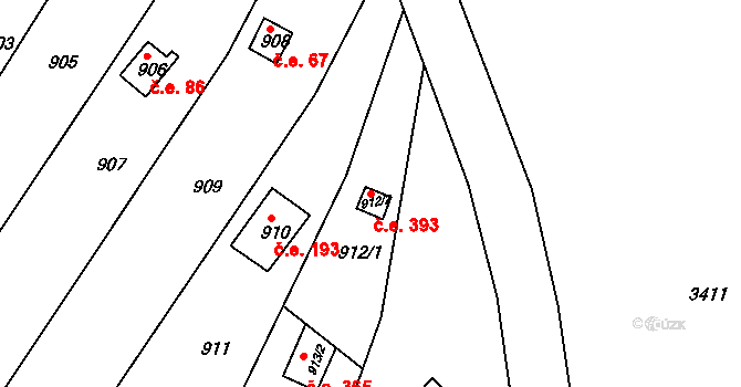 Popůvky 393 na parcele st. 912/2 v KÚ Popůvky u Brna, Katastrální mapa