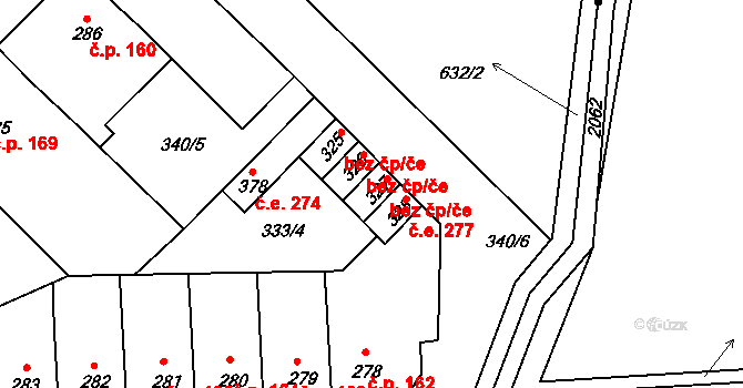 Kvíček 278, Slaný na parcele st. 327 v KÚ Kvíc, Katastrální mapa