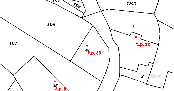 Bošovice 38, Čížová na parcele st. 42 v KÚ Bošovice u Čížové, Katastrální mapa