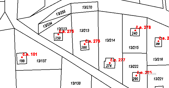 Mechová 276, Lipová na parcele st. 286 v KÚ Mechová, Katastrální mapa
