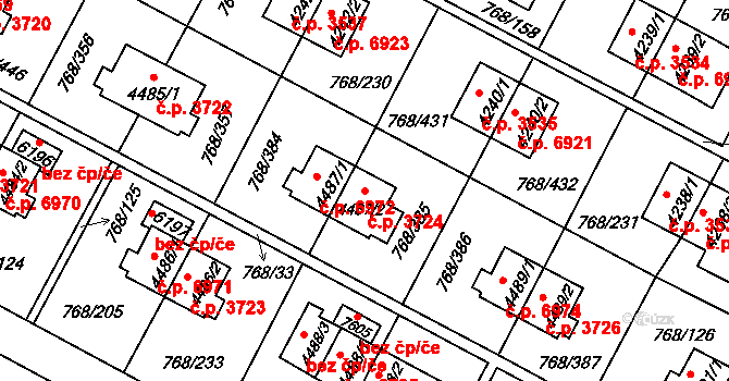 Zlín 3724 na parcele st. 4487/2 v KÚ Zlín, Katastrální mapa