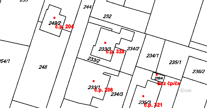 Oldřišov 328 na parcele st. 233/3 v KÚ Oldřišov, Katastrální mapa