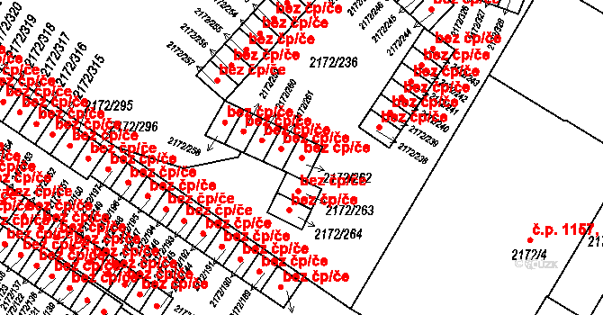 Opava 43786928 na parcele st. 2172/262 v KÚ Opava-Předměstí, Katastrální mapa