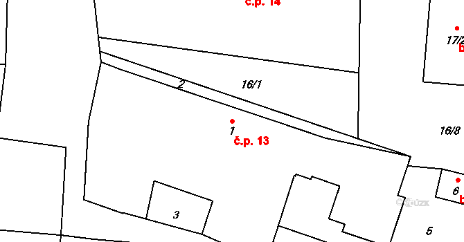 Vlaštovičky 13, Opava na parcele st. 1 v KÚ Vlaštovičky, Katastrální mapa