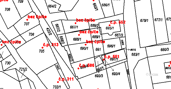 Hlohovec 47223928 na parcele st. 690/1 v KÚ Hlohovec, Katastrální mapa