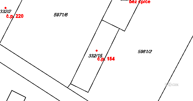 Hrušovany nad Jevišovkou 154 na parcele st. 332/15 v KÚ Hrušovany nad Jevišovkou, Katastrální mapa