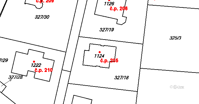 Masečín 205, Štěchovice na parcele st. 1124 v KÚ Masečín, Katastrální mapa