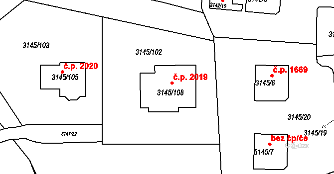 Kadaň 2019 na parcele st. 3145/108 v KÚ Kadaň, Katastrální mapa