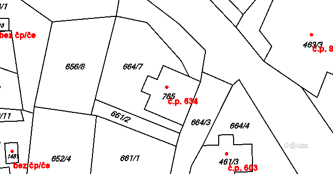 Krásná Lípa 634 na parcele st. 765 v KÚ Krásná Lípa, Katastrální mapa