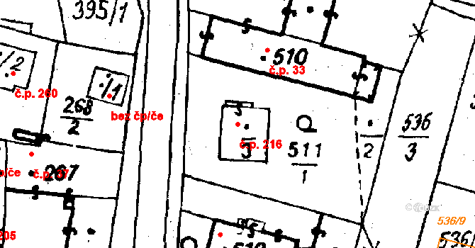 Druztová 216 na parcele st. 511/3 v KÚ Druztová, Katastrální mapa