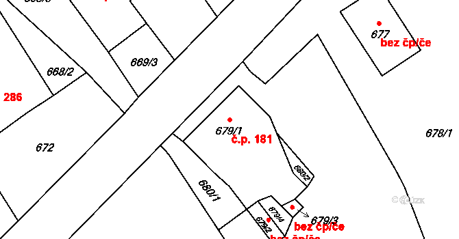 Rapotín 181 na parcele st. 679/1 v KÚ Rapotín, Katastrální mapa