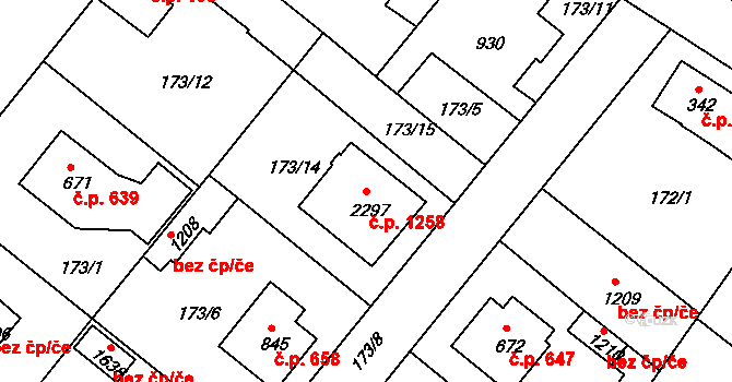 Neratovice 1258 na parcele st. 2297 v KÚ Neratovice, Katastrální mapa