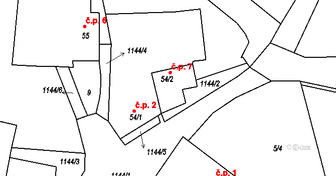 Malenín 7, Ratibořské Hory na parcele st. 54/2 v KÚ Ratibořice u Tábora, Katastrální mapa