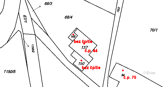 Oprechtice 44, Zahořany na parcele st. 137 v KÚ Oprechtice na Šumavě, Katastrální mapa