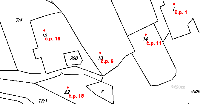Chvalšovice 9, Čachrov na parcele st. 13 v KÚ Chvalšovice u Čachrova, Katastrální mapa
