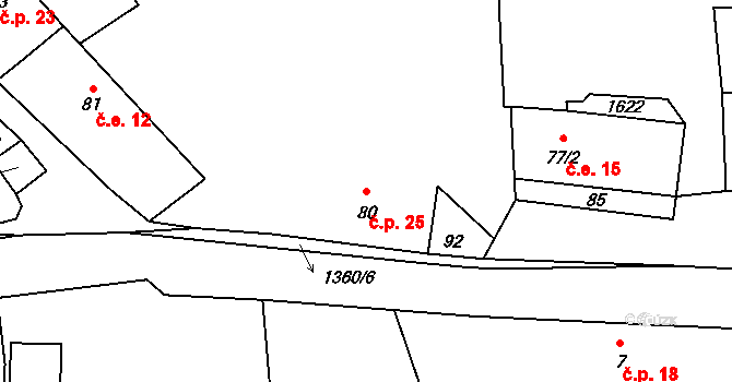 Litohlavy 25 na parcele st. 80 v KÚ Litohlavy, Katastrální mapa