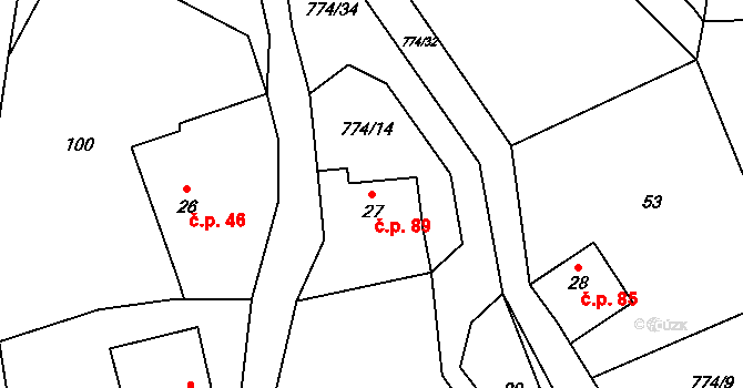 Litoboř 89 na parcele st. 27 v KÚ Litoboř, Katastrální mapa