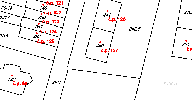 Velichovky 127 na parcele st. 440 v KÚ Velichovky, Katastrální mapa