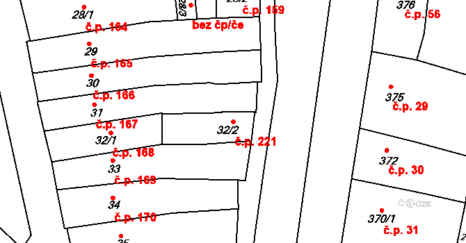 Broumov 221 na parcele st. 32/2 v KÚ Broumov, Katastrální mapa