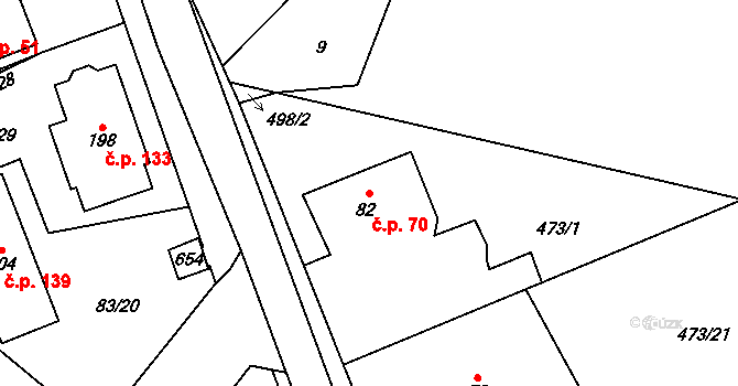 Mnětice 70, Pardubice na parcele st. 82 v KÚ Mnětice, Katastrální mapa