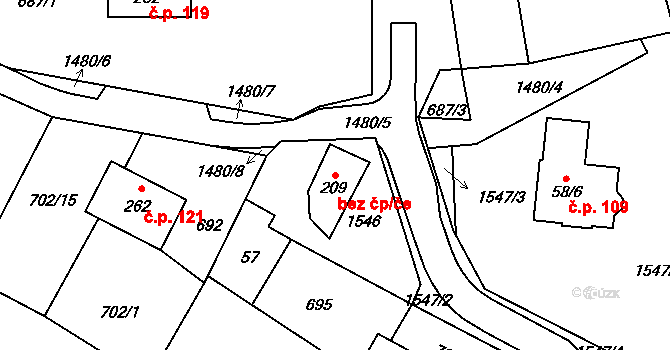 Broumov 80850928 na parcele st. 209 v KÚ Broumov u Zadního Chodova, Katastrální mapa