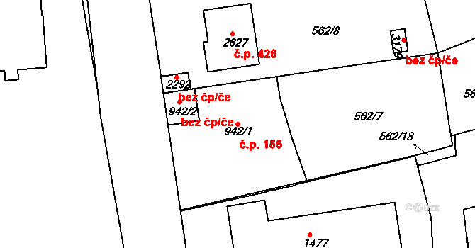 Horní Brána 155, Český Krumlov na parcele st. 942/1 v KÚ Český Krumlov, Katastrální mapa
