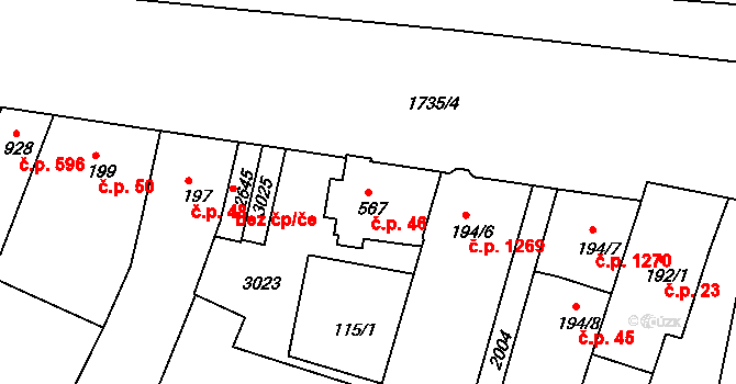 Vodňany II 46, Vodňany na parcele st. 567 v KÚ Vodňany, Katastrální mapa